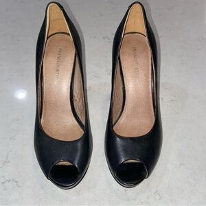 FRANCO FORTINI Black leather peep toe pumps size 6